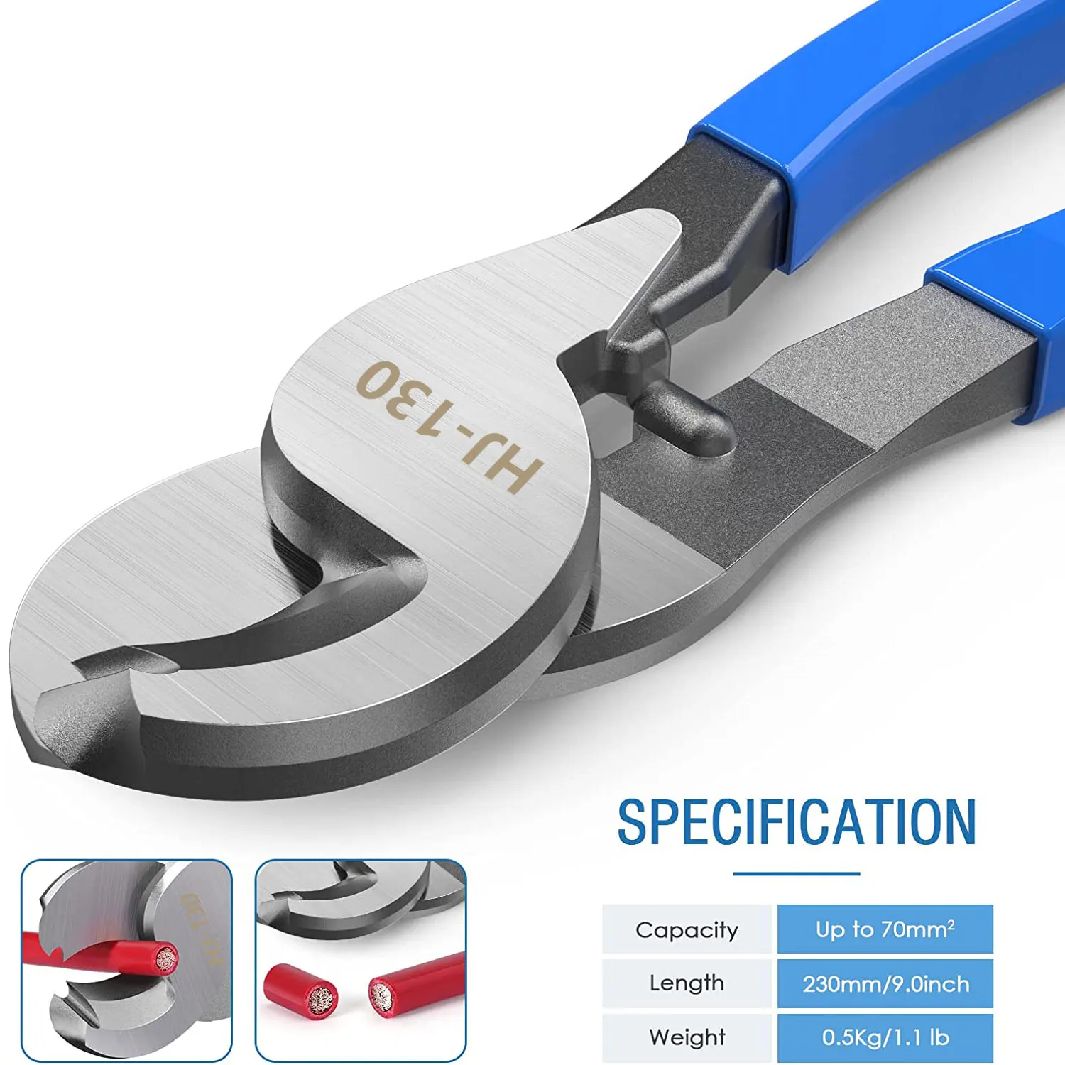 HX-50B Battery Cable Lug Crimping Plier-Cable Lug Crimping Tool for Copper Lugs AWG 10-1/0 (6mm²-50mm²)Wire Shear Cutter