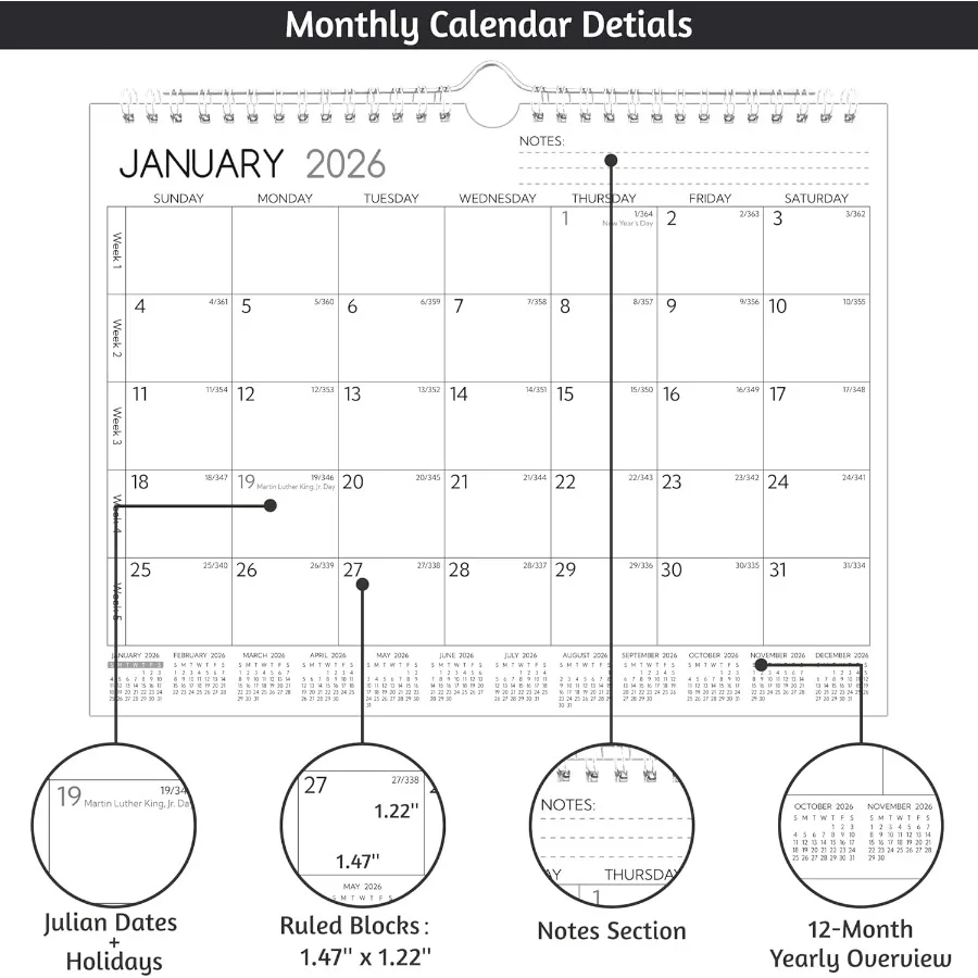 벽걸이 달력 20262027 2년 소형 달력 20262027 11 x 8.5 인치 2026년 1월 2027년 12월 2026년 달력 24개월 월간 달력 20