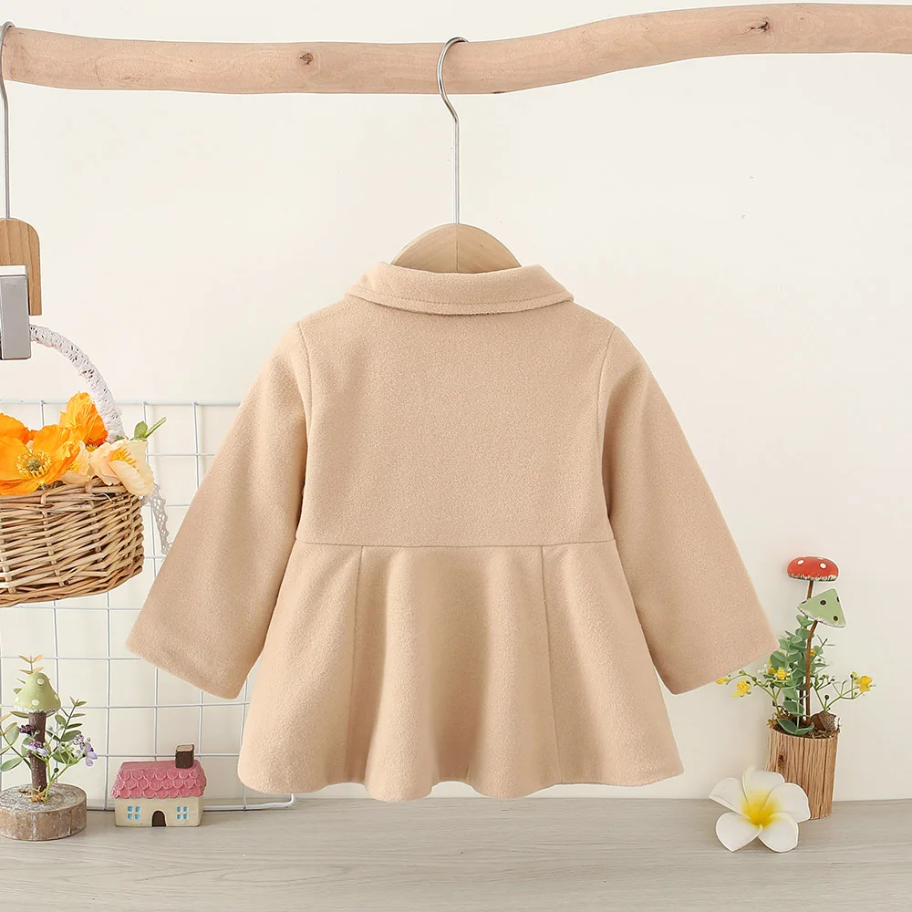 Autumn And Winter Baby Girl Coat Double Breasted Long Sleeved Coat Simple Cute Baby's Daily Outdoor Leisure Wear Children's Coat