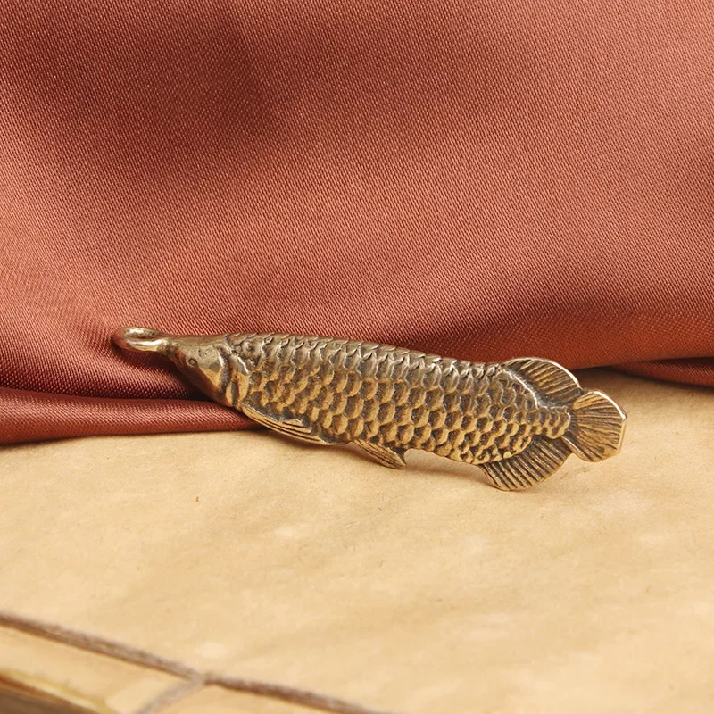 Antique Brass Arowana Figurine Desktop Decor Ornaments Tea Pet Toy Animal Fish Key Chains Pendant DIY Accessories Gift