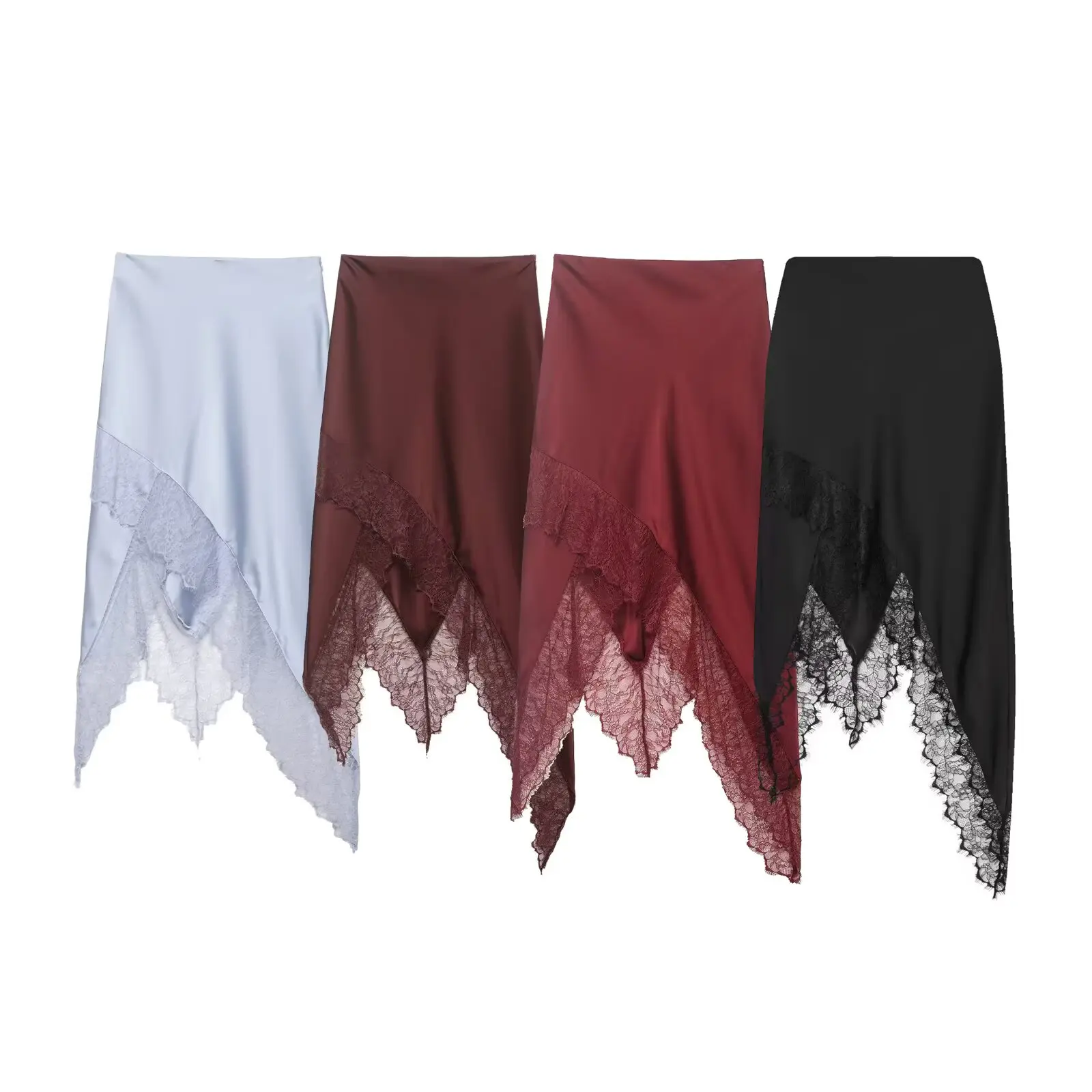 Elegant Lace Asymmetric Midi Skirt Women Summer High Street Temperament Casual Side Zipper 2026 Elegant Lace Midi Skirt Female