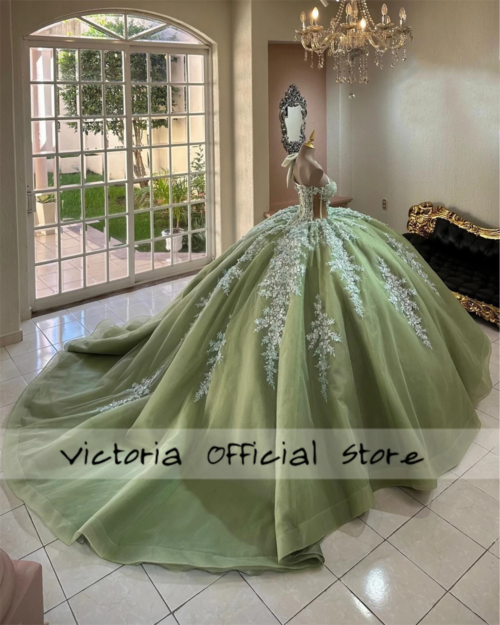 Fresh Sage Green Sweet 16 Quinceanera Dresses One Shoulder Beads Lace Applique Princess Ball Gown vestidos de 15 años Customized