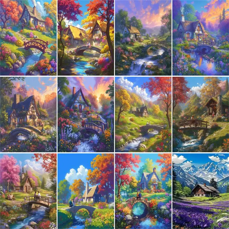 

GATYZTORY Oil Painting Forest Scenery Drawing On Canvas HandPainted Art Gift DIY Coloring By Number River Kits Home Decoration