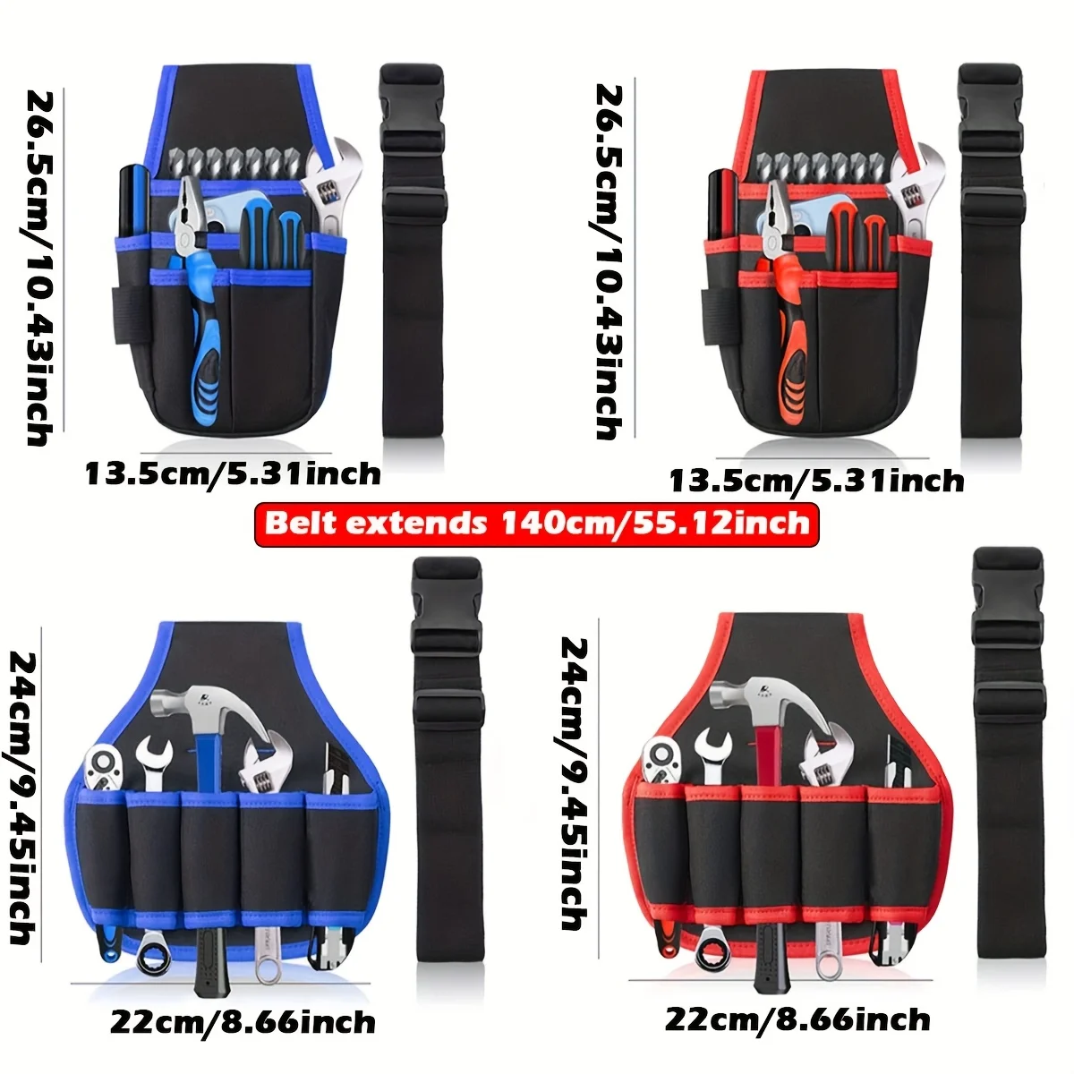 Canvas Tool Pouch Waist Bag, Multi-Purpose Tool Organizer with 6 Pockets 8 Loops, Adjustable Belt for Electricians CarpentersDIY