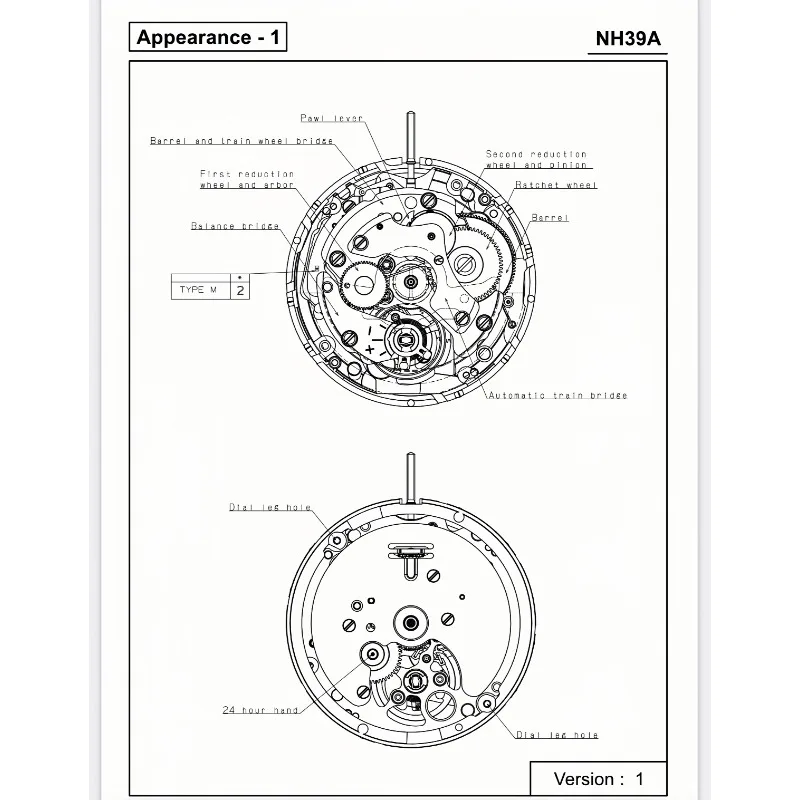 حركة الساعة لحركة NH39A، ثلاثة دبابيس، حركة مجوفة لـ NH39 Japan Seiko، حركة جديدة أصلية