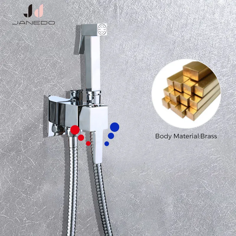 

JANEDO Hygienic Shower Spray Set Brass Bidet Faucet Shower Tap Washer Mixer Bathroom Shattaf Cold Hot Water Crane Bidet Sprayer