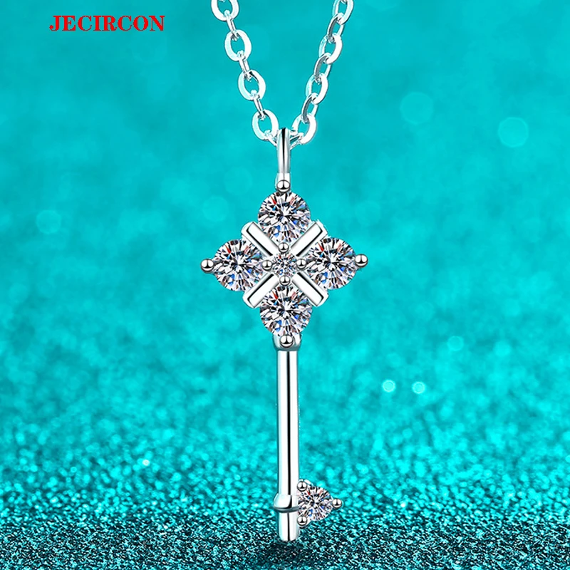 

JECIRCON S925 Sterling Silver All Moissanite Necklace for Women Key Creative Pendant Simple Exquisite Fashionable Daily Jewelry