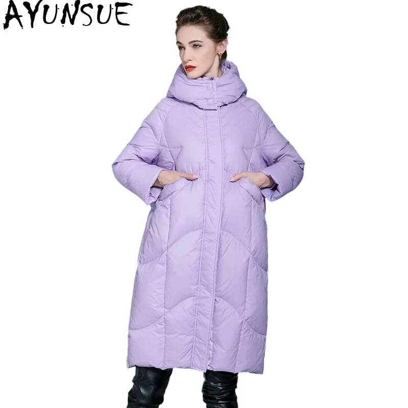 AYUNSUE White Duck Down Puffer Jacket Women Purple Long Down Coats 2024 New Arrivals Outerwears Winter Plus Size Clothes пуховик