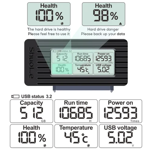 Imagen 2 del producto Cable convertidor adaptador USB 3,2 3,0 a SATA III, estuche de pantalla Digital para disco duro HDD SSD de 2,5/3,5 pulgadas externo para ordenador portátil y PC