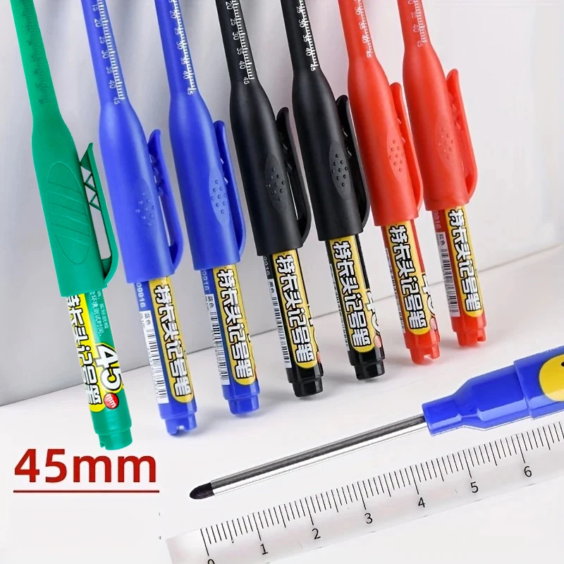 2-8 ชิ้น 45 มิลลิเมตรกันน้ํายาวหัว Nib Deep Hole Markers ปากกากระเบื้องช่างไม้ปากกาอเนกประสงค์สําหรับงานไม้สีดํา/สีฟ้า/หมึกสีแดง
