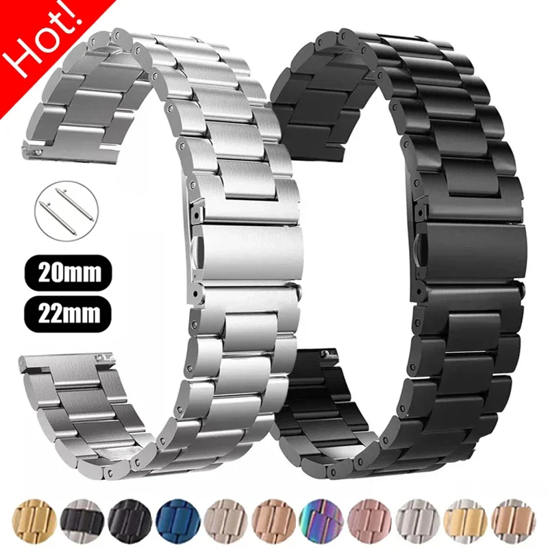 Correa de 22mm y 20mm para Samsung Galaxy Gear S3, 6, 5, 4, 6, Classic Active 2, 44mm, pulsera de acero inoxidable para huawei watch gt 4, 3, 2