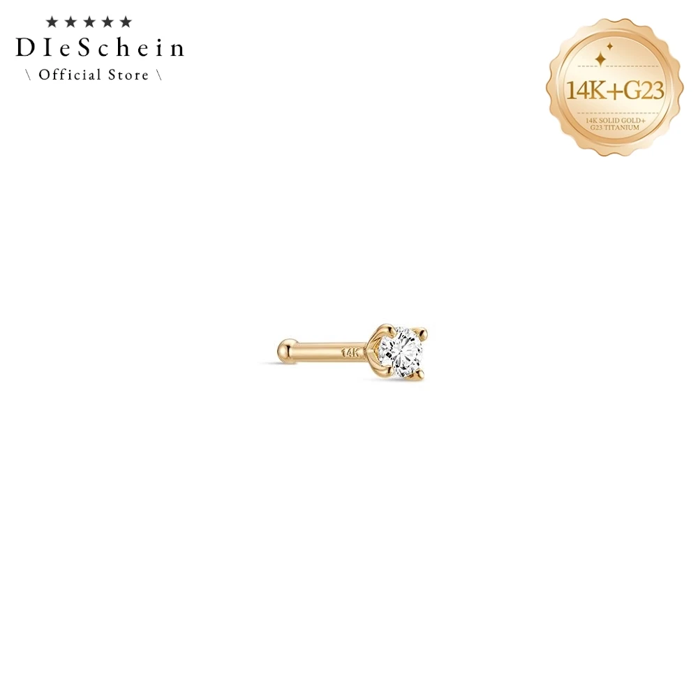 

DIeSchein 14K Solid Gold Minimal Nose Stud G23 Titanium Post Hypoallergenic Tiny CZ Nostril Piercing Jewelry For Women Men