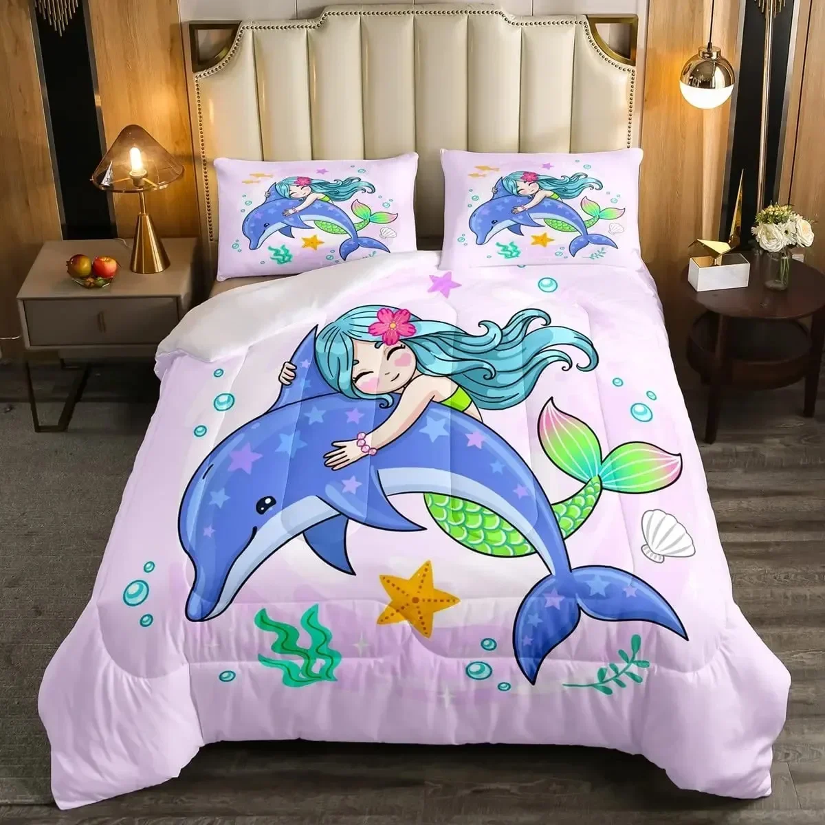 Sea Animals Dolphin Colorful Comfortable Duvet Quilt Cover Pillowcase Bedding Set Children Bedroom Decoration Home Textile