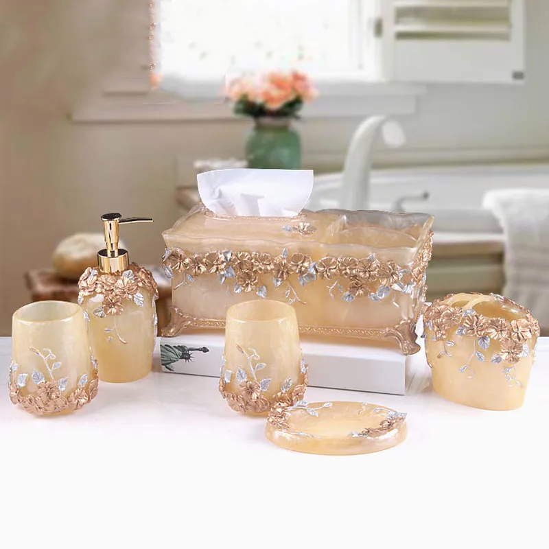 Fashion Bathroom Supplies Resin Five-piece Washbasin European Toothpaste Storage Box Tissue