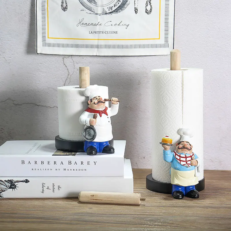 

HOT SALE Resin Chef Double-Layer Paper Towel Holder Figurines Creative Home Cake Shop Restaurant Crafts Decoration Ornament