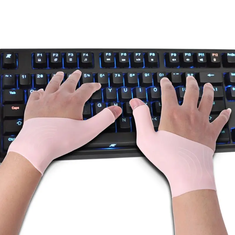 2Pcs/Pair Silicone Gel Wrist Support Braces Fingerless Compression Gloves Thumb Drop Shipping