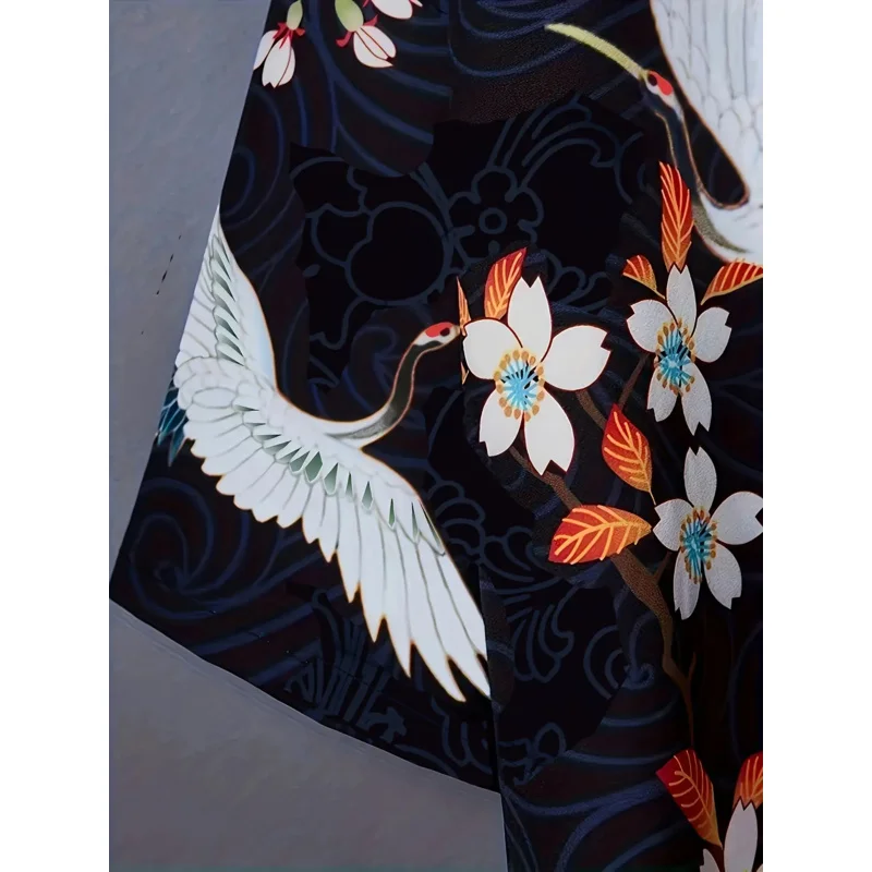 Kimono Japanese retro crane print feather coat Harajuku style improved Hanfu seven-sleeved short coat shawl thin top European et