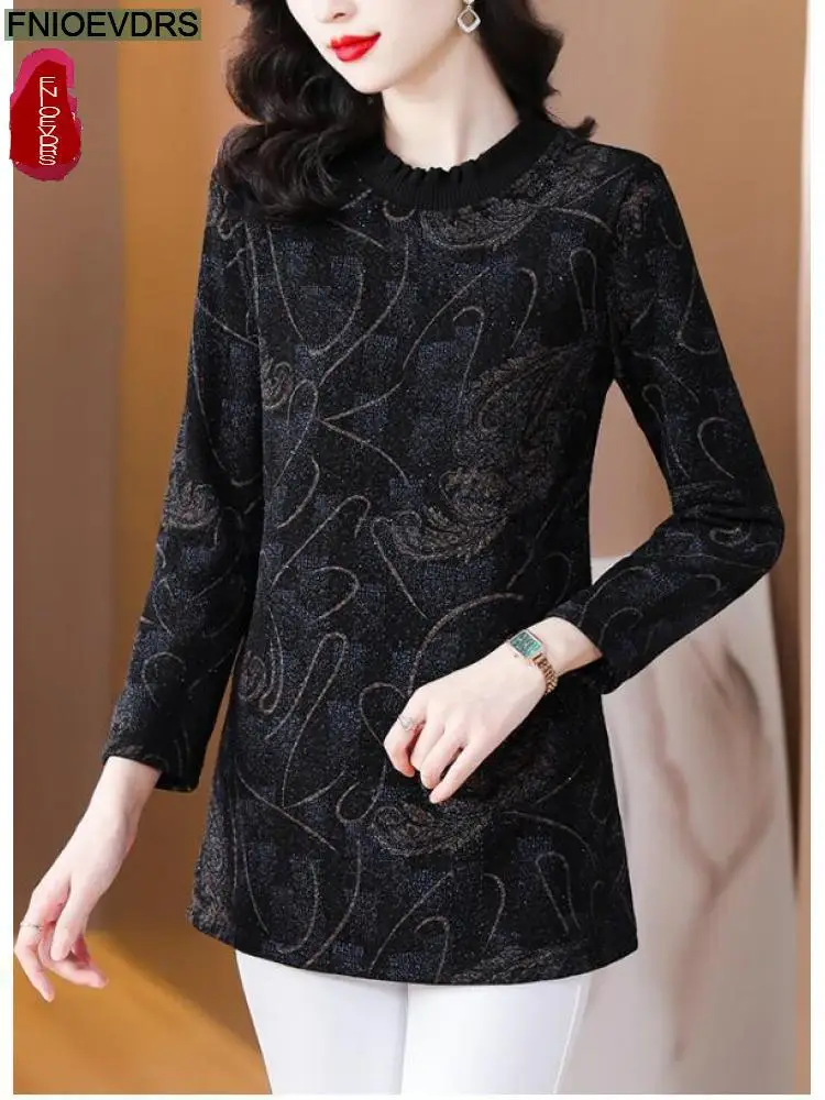 M-5XL Loose Clothes New Design 2023 Autumn Winter Woman Fashion Basic Shirts Long Sleeve Tunic Peplum Bling Bright Tops Blouses