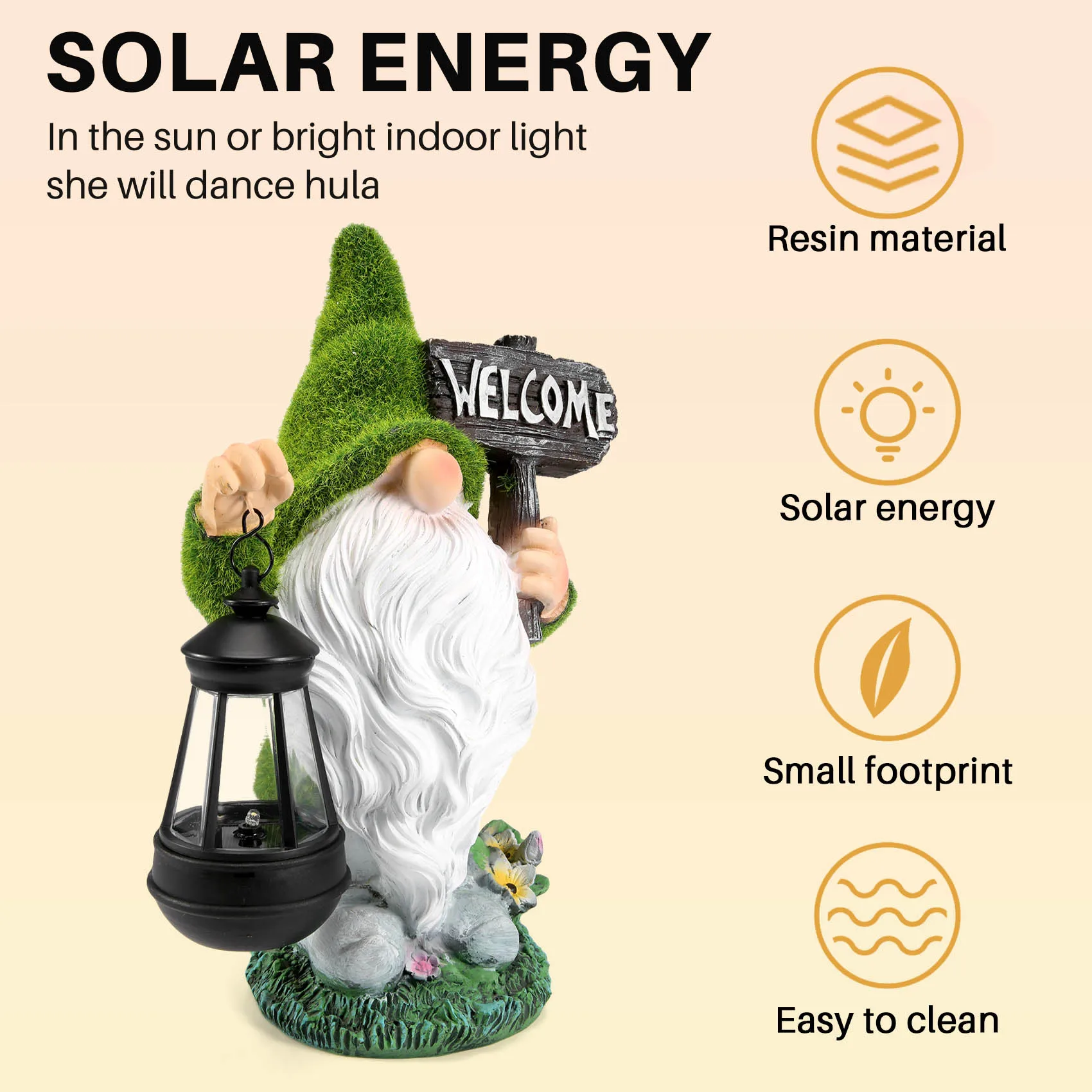 ABRW-Flocking Gnome Solar Garden Statues Outdoor Decor Flocked Gnome With Solar Lantern Figurine Dwarfs Jardim Yard Ornaments