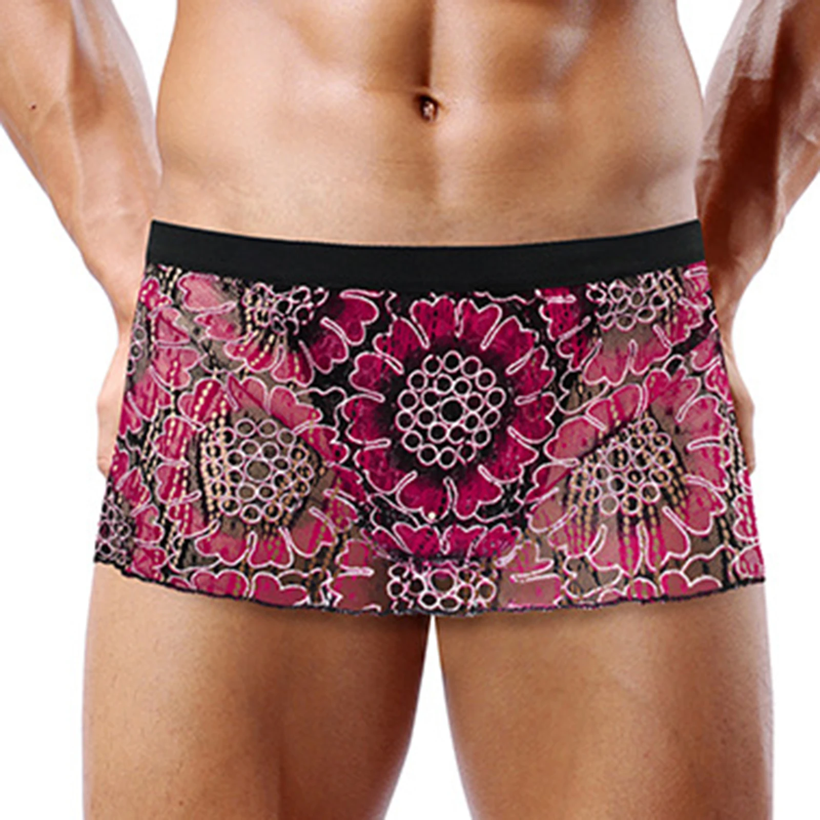 

Men's Sissy T-back Thong Skirted Underwear with Floral Mesh Elastic Waist Bulge Crotch G-string Bikini Briefs Skirts Underwear
