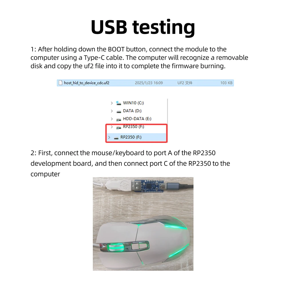 RP2350-USB-A Mini-Entwicklungsboard RP2350A Dual Cortex-M33 RISC-V 150MHz 520KB SRAM 2MB Flash Type-C für IoT Maker DIY-Projekt – Detail 12