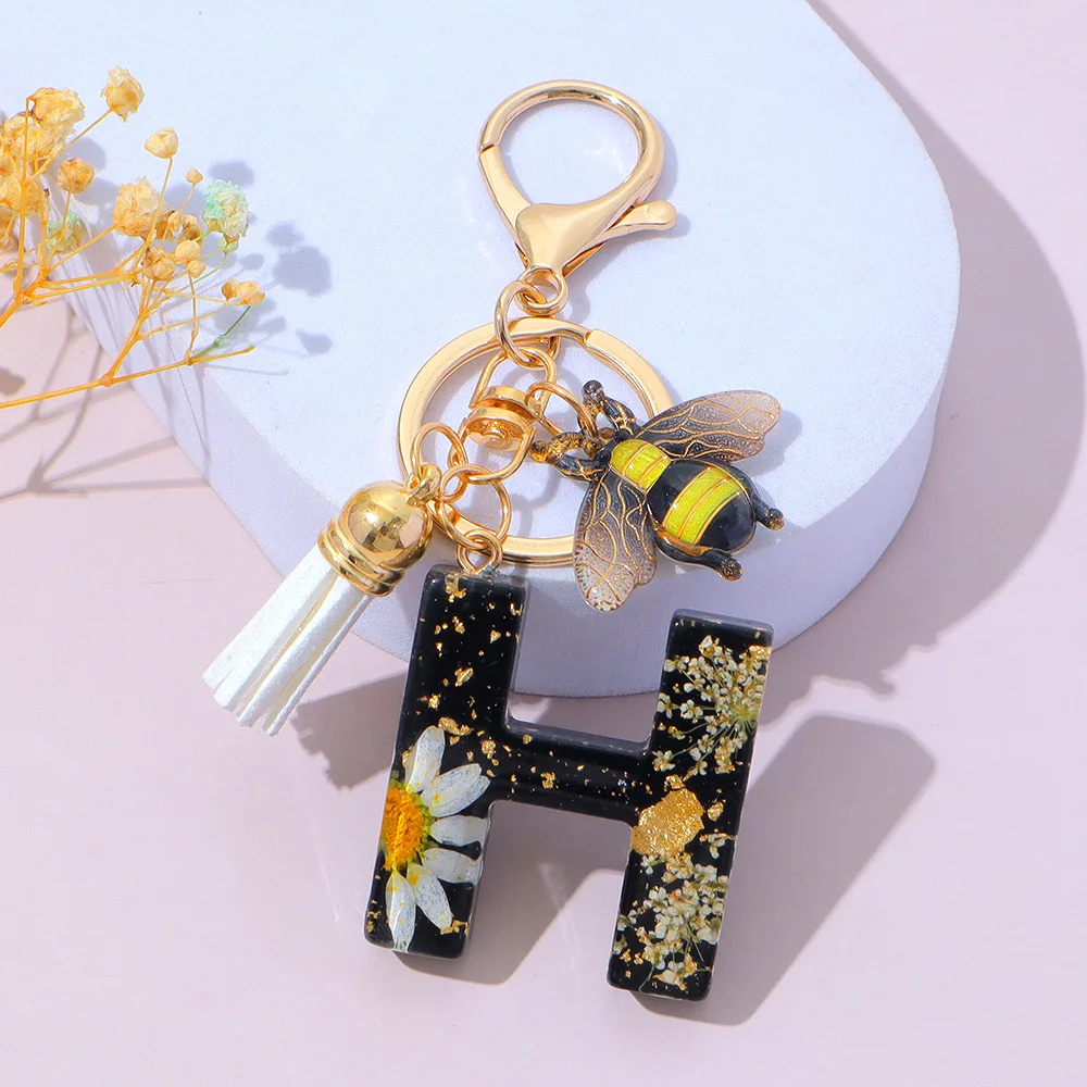 Fashion Bee Daisy Dried Flower Keychains Resin