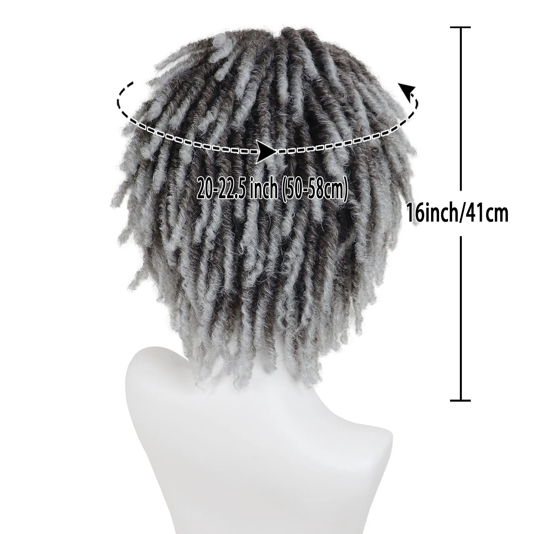 Perruque Dreadlock grise ombrée, perruques courtes torsadées pour hommes, faux dreads pour femmes, perruques synthétiques Afro bouclées ombrées tressées, perruque amusante