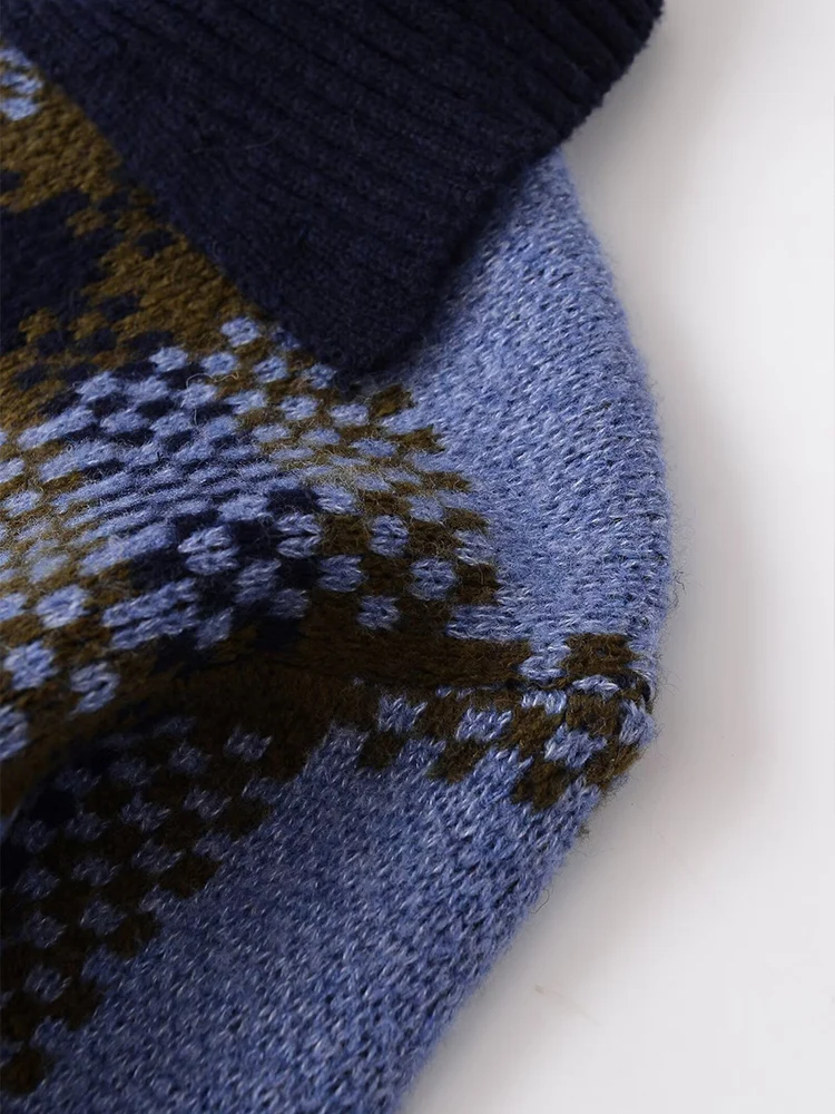 سترة نسائية محبوكة منقوشة بأكمام طويلة وسحاب ومزاجية متعددة الاستخدامات على الطراز الأوروبي