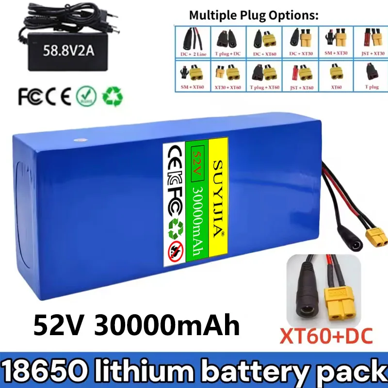 Batterie Au Lithium 14S5P 18650 52V 30000mAH Avec BMS 1500W Haute Puissance Adaptée Aux Scooters Électriques, Vélos De Montagne