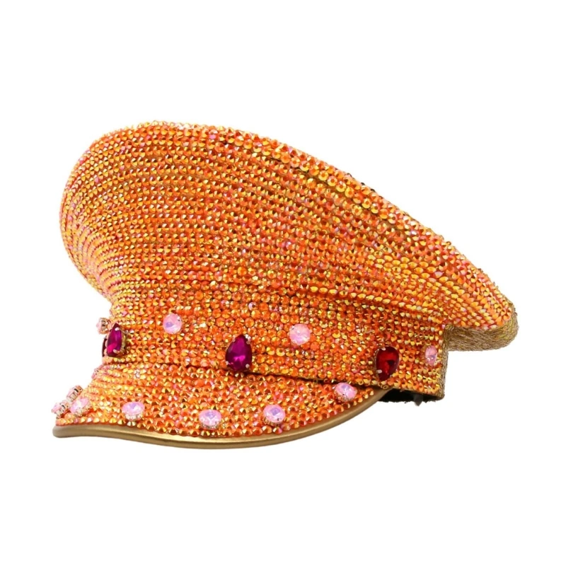 

Orange Captain Hat Full Shining Crystal Gleaming Hat for Club Carnivals