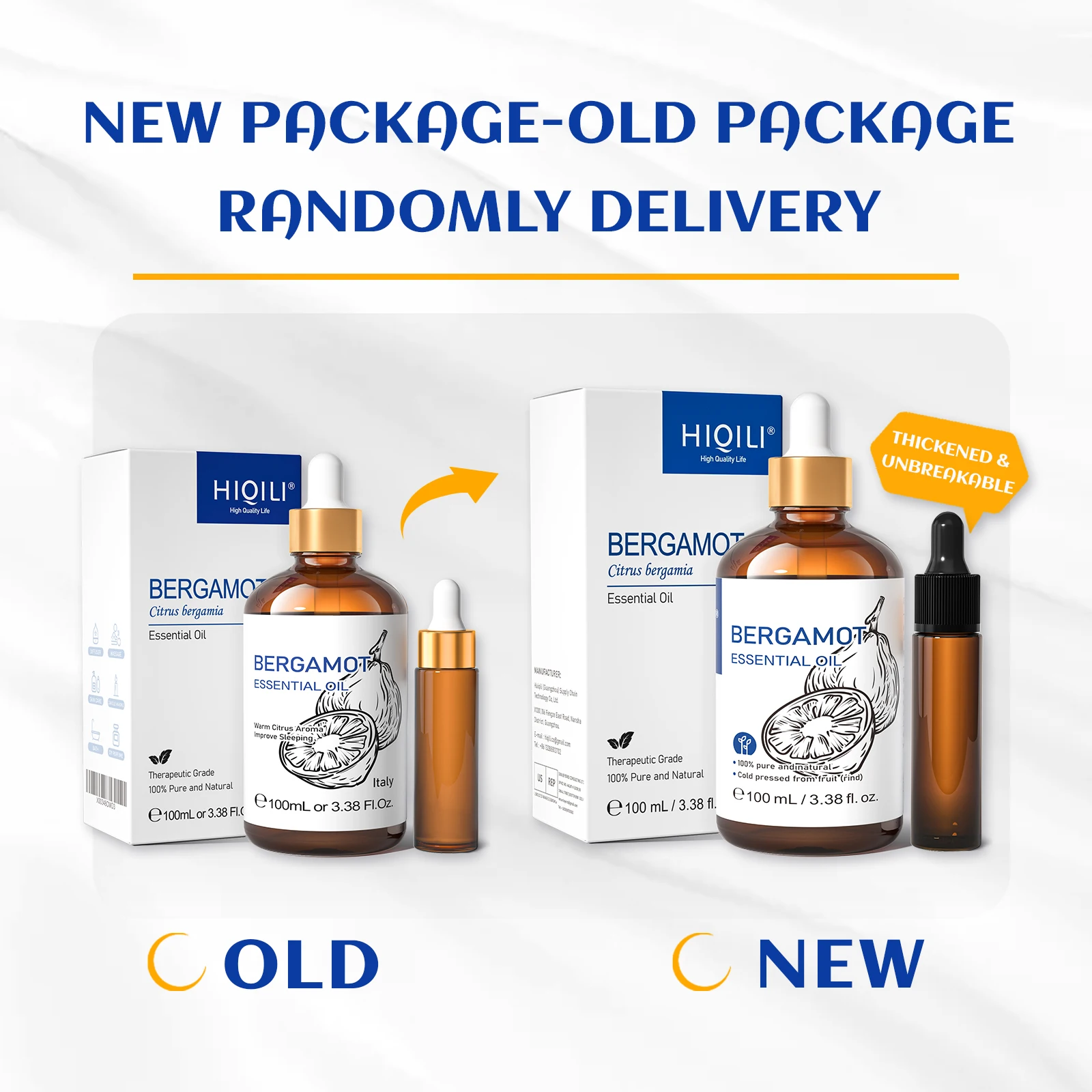 ​​HIQILI 100% Pure Bergamot Essential Oil 100ml for Diffuser Blends Aromatherapy Uplifting Sweet Orange Grapefruit Lemon​​