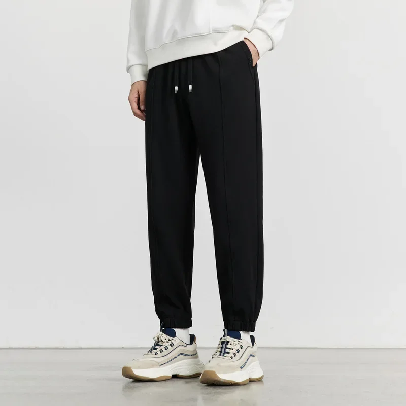 

Men Sweatpants Thick Warm Long Pant Casual Loose Lace Up Pants Elastic Waist Pockets Straight Trousers Splice Autumn Winter New