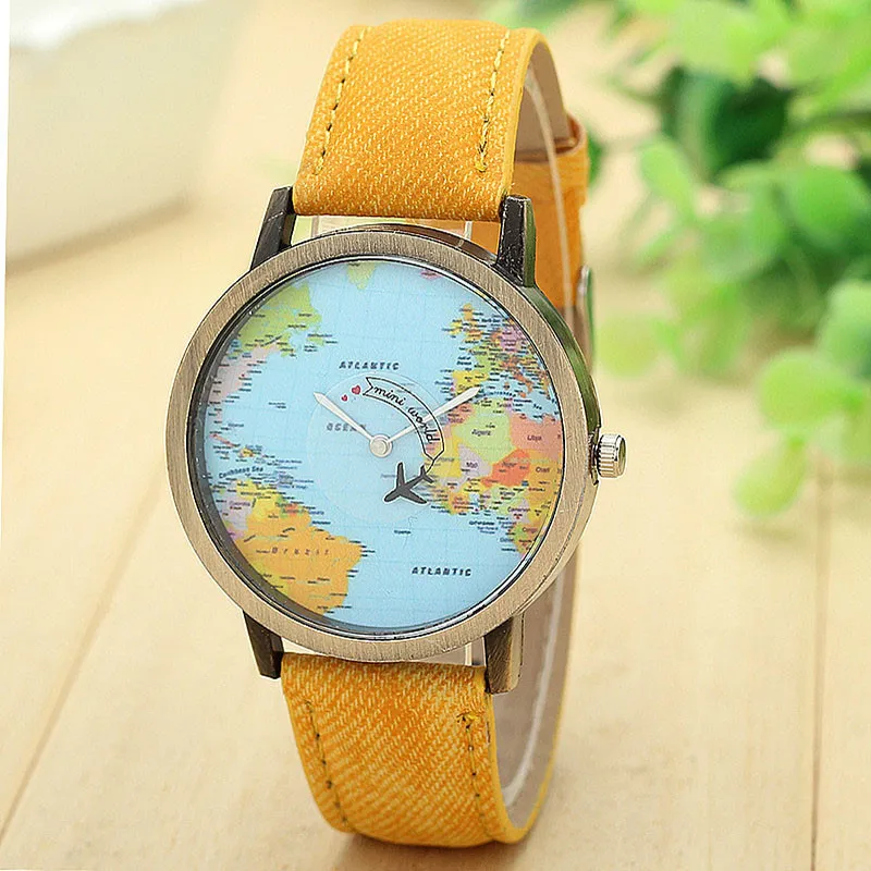 Hot Sale Mini World Fashion Quartz Watch Men Unisex Map Airplane Travel Around The World Women Leather Dress Wrist Watches #YL5