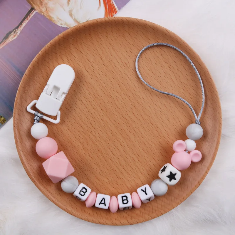 Baby Pacifier Clips DIY Personalized Name Cartoon Dummy Nipples Holder Clip Chain Infant Feeding Accessories Custom Teething Toy