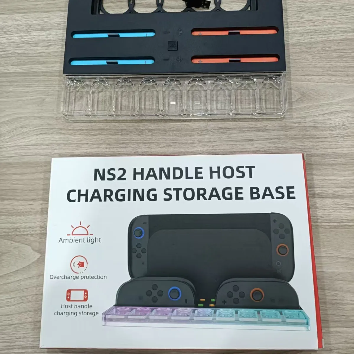 Для Switch 2, передняя док-станция для хранения RGB-подсветки, держатель для 4 игровых карт JoyCon 9, материал ABS + PS со светодиодной подсветкой