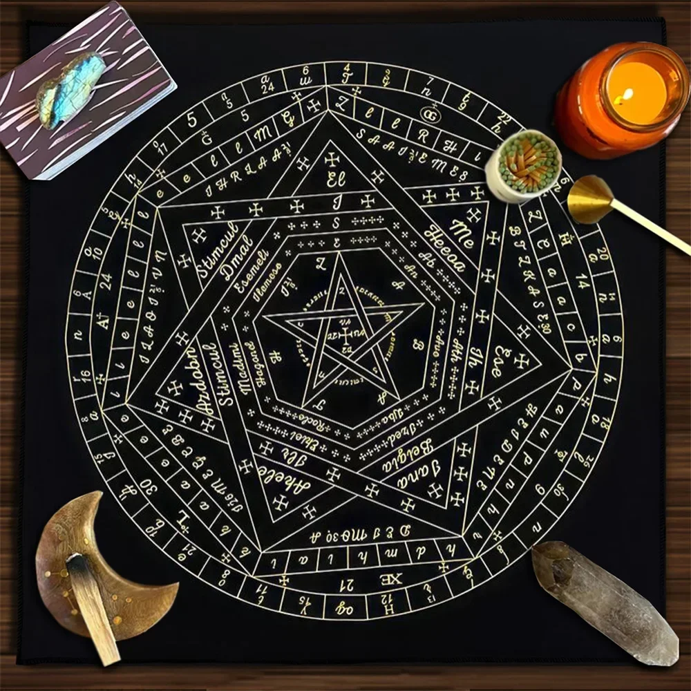 Tarot Card Tablecloth Sigillum Dei Aemeth Wheel of The Zodiac Astrology Chart Altar Cloth Tarot Spread Cloth Game Card Pad Mat