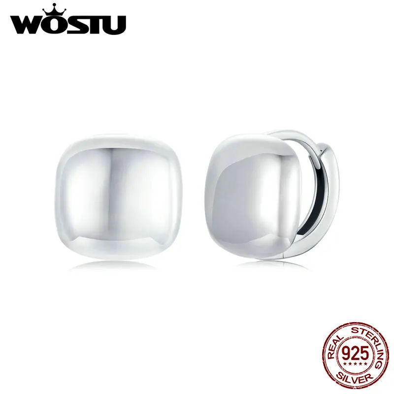 WOSTU Real 925 Sterling Silver Simple Punk Square Hoop Earrings for Women Simple Ear Buckle Geometry Wedding Jewelry Accessories