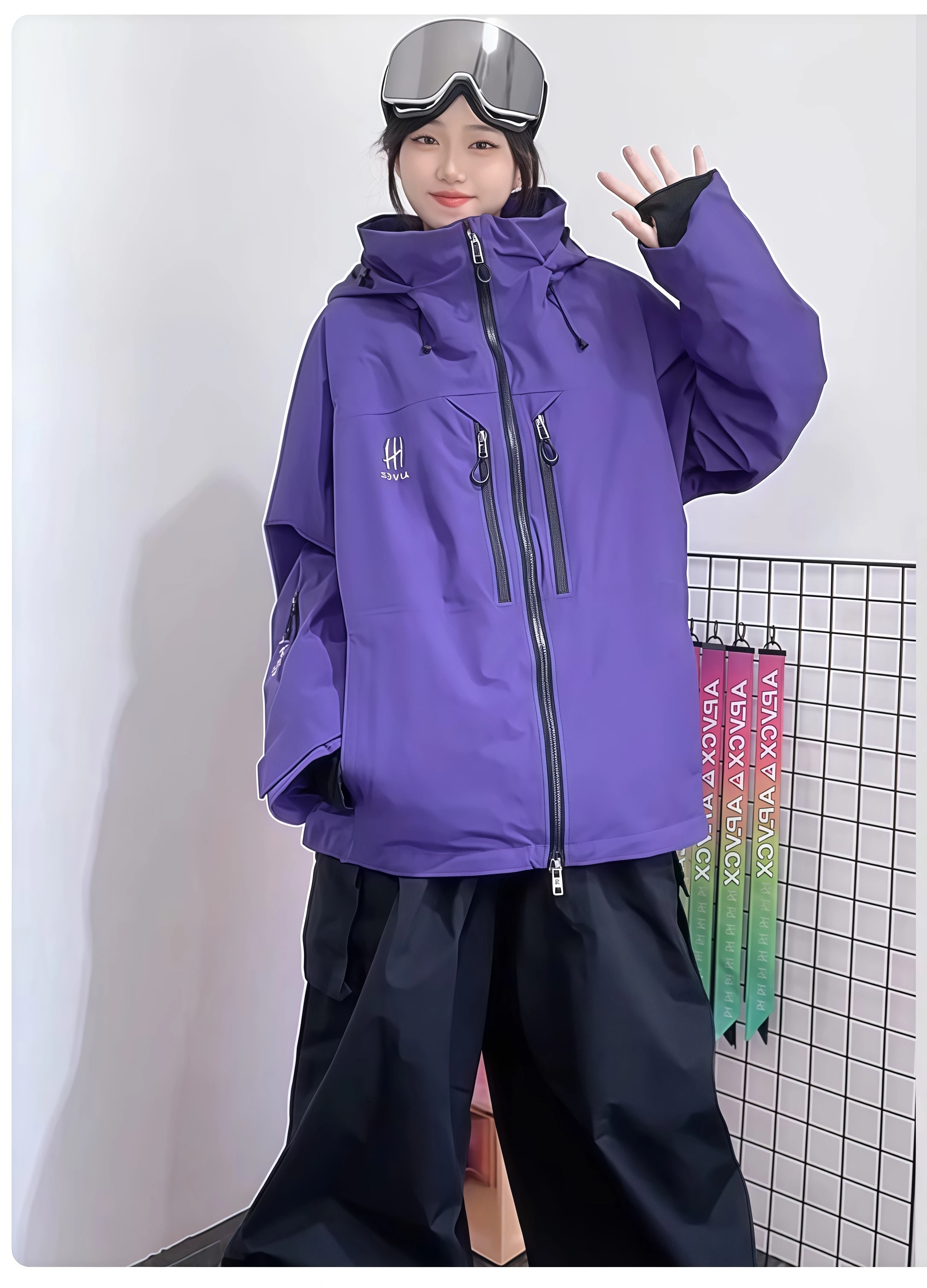 APVCX ชุดสกีที่อบอุ่นสําหรับผู้ชายและผู้หญิงกันน้ําระบายอากาศสโนว์บอร์ดเสื้อผ้าแฟชั่นกลางแจ้งแจ็คเก็ตหิมะและกางเกง