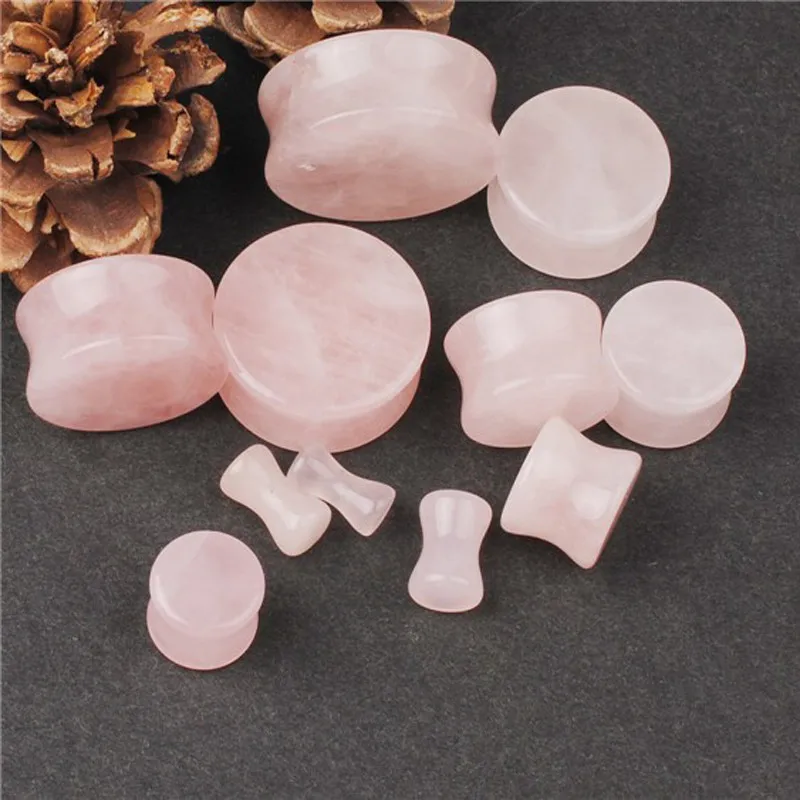 2PCS Pink Quartz Organic Stone Ear Expander Body Piercing Oreja Jewelry Flesh Ear Plugs and Tunnels Ear Gauges Stretcher 5-25mm