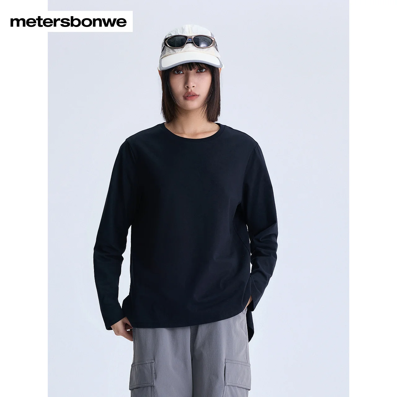 

Metersbonwe-Women's Crewneck Long Sleeve Shirts New Solid Color Thick Basic Wear Soft Skin High Quality Tops Autumn Winter