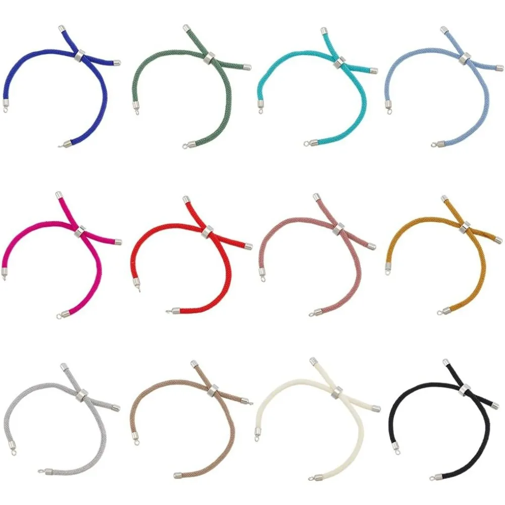 12Pcs 12 Colors Nylon Twist Cord Bracelet Making Sets 9 inch(22.8cm) Slider Bracelets Nylon Cord Chain Link Bracelet making kit
