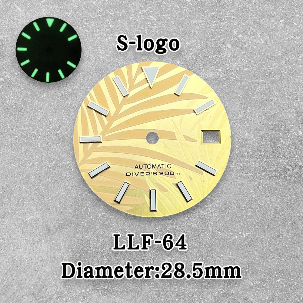 28.5mm s logotipo nh35 dial padrão de folha de bambu dial adequado para movimento nh35/nh36 3/3.8/4.2 horas coroa nh35 acessórios ﻿