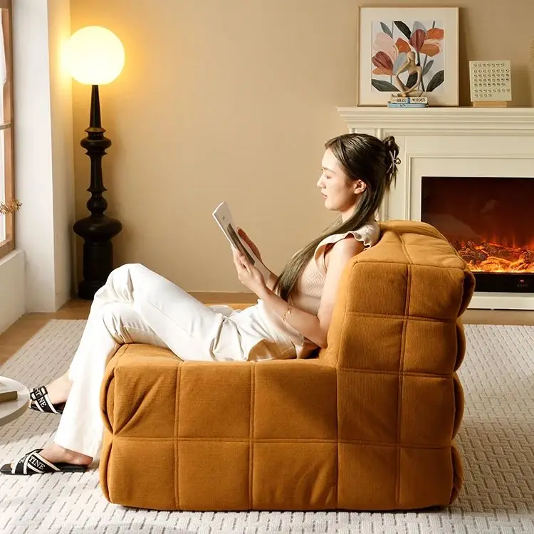 

Nordic Lazy Sofas Can Lie Down and Sleep on Square Grid Sofa Bedroom Leisure Single Sofa Chair Living Room Furniture Home Sofas
