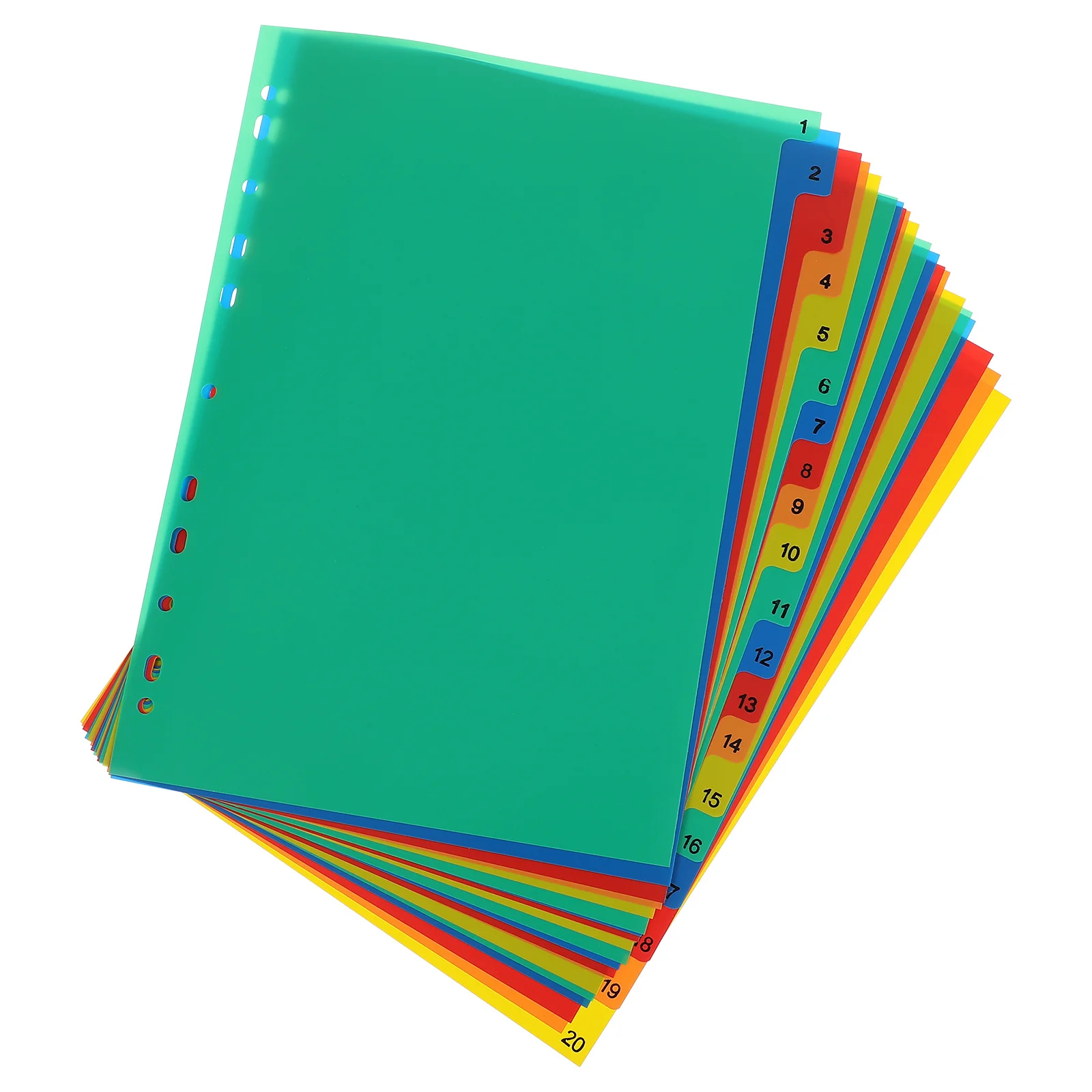 20 Pages A4 Colorful Plastic Binder Dividers Insertable Tabs for Document Separation Rapid Classification Color Printed Number