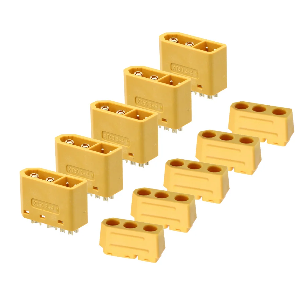 Amass XT60 – prise mâle femelle (2 + 4), 5 paires, avec broche de Signal et gaine, fil à souder, accessoires de modèle