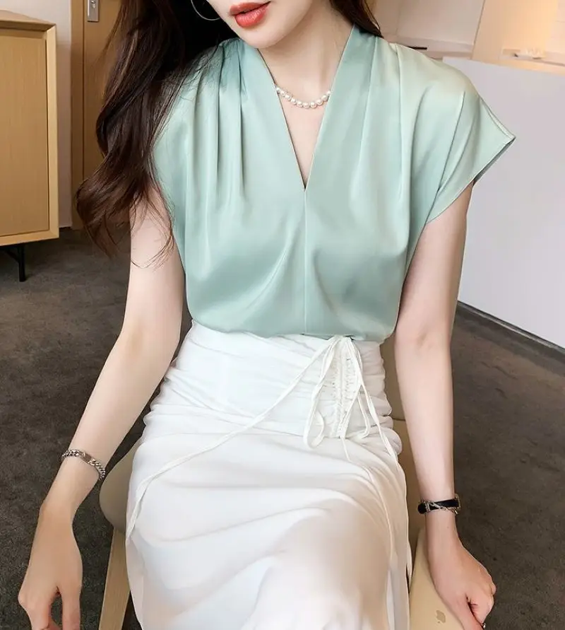 Chiffon Blouse For Ladies Summer Commuter Short-sleeved Pullover Korean Fashion Office Lady Cltoehs Tops Elegant Female Shirts