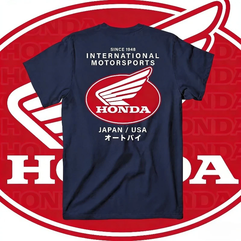 

2025-26 Summer Honda Fashion Moto Honda Graphic Work Clothes 100% Cotton Printed T-shirt Loose Casual Comfortable and Breathable