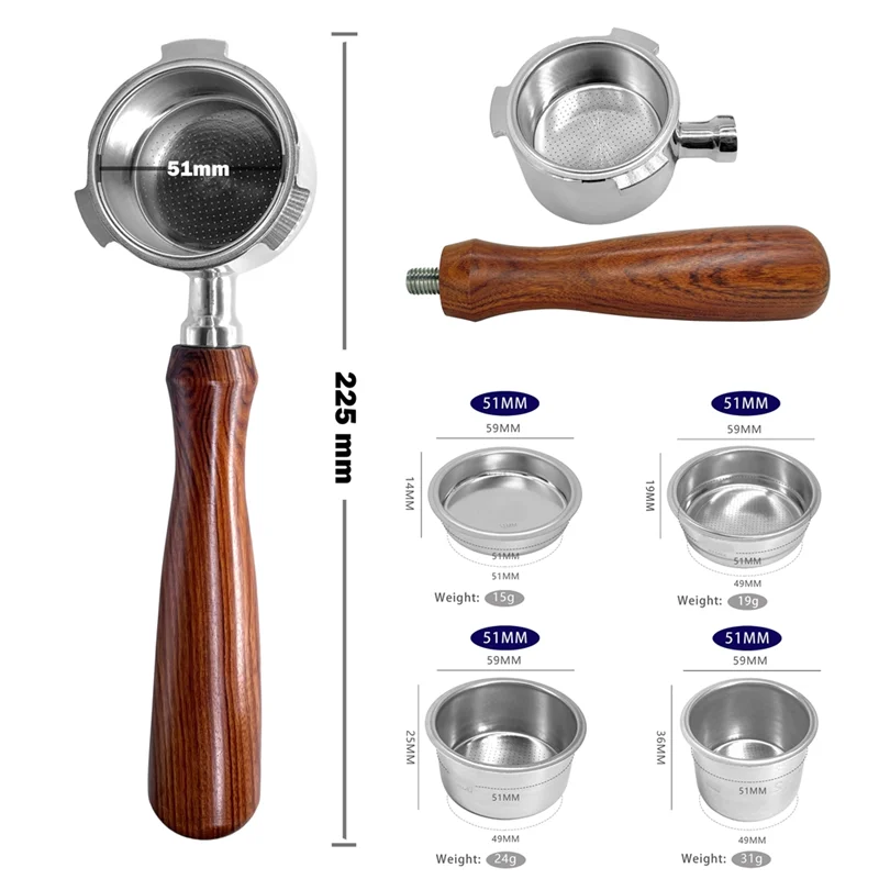 A74G-51Mm Bottomless Portafilter For Delonghi EC680/EC685/EC820/EC850/EC860/EC785/EC885 3-Ear, No Base Filter Holder