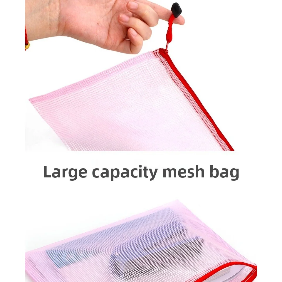 

2pcs Thickened Transparent Mesh Zippered File Bags, Large Capacity A4 Paper & Office Supplies Storage Boxes in Random Colors