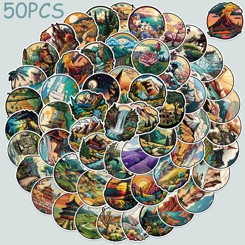 

50pcs Beautiful Outdoor Landscape Stickers Decals For Phone Laptop Luggage Scrapbook Refrigerator Aesthetic Waterproof Stickers